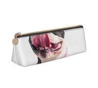 KemEng Heureux Chien Curieux Bouledogue français, Trousse à Crayons Triangulaire en Cuir avec Fermeture éclair, Trousse à Crayons Portable, Trousse à cosmétiques