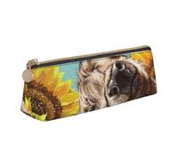 KemEng Highl et Vache aux tournesols, Trousse à Crayons Triangulaire en Cuir avec Fermeture éclair, Trousse à Crayons Portable, Trousse à cosmétiques
