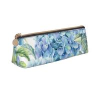 KemEng Hortensia Aquarelle Imprimée, Trousse à Crayons Triangulaire en Cuir avec Fermeture éclair, Trousse à Crayons Portable, Trousse à cosmétiques