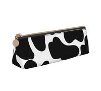 KemEng Impression Animale de Taches de Vache Noire, Trousse à Crayons Triangulaire en Cuir avec Fermeture éclair, Trousse à Crayons Portable, Trousse à cosmétiques