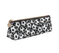 KemEng Impression de tas de Ballons de Football, Trousse à Crayons Triangulaire en Cuir avec Fermeture éclair, Trousse à Crayons Portable, Trousse à cosmétiques