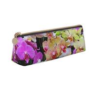 KemEng Impression d'orchidées, Trousse à Crayons Triangulaire en Cuir avec Fermeture éclair, Trousse à Crayons Portable, Trousse à cosmétiques