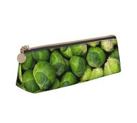 KemEng Imprimé Chou de Bruxelles Vert, Trousse à Crayons Triangulaire en Cuir avec Fermeture éclair, Trousse à Crayons Portable, Trousse à cosmétiques