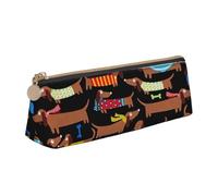 KemEng J'aime Mon Chien teckels Imprimer, Trousse à Crayons Triangulaire en Cuir avec Fermeture éclair, Trousse à Crayons Portable, Trousse à cosmétiques