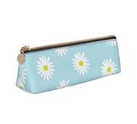 KemEng Jolies Fleurs de Marguerite Bleues, Trousse à Crayons Triangulaire en Cuir avec Fermeture éclair, Trousse à Crayons Portable, Trousse à cosmétiques