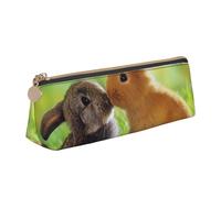 KemEng Lapin Amour Imprimé, Trousse à Crayons Triangulaire en Cuir avec Fermeture éclair, Trousse à Crayons Portable, Trousse à cosmétiques
