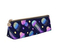 KemEng Les méduses Brillent dans Le Noir, Trousse à Crayons Triangulaire en Cuir avec Fermeture éclair, Trousse à Crayons Portable, Trousse à cosmétiques
