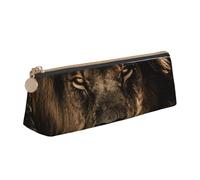KemEng Lion d'Afrique Crinière Féline Sauvage Gros Plan Faune, Trousse à Crayons Triangulaire en Cuir avec Fermeture éclair, Trousse à Crayons Portable, Trousse à cosmétiques