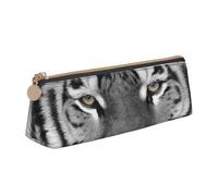 KemEng Magnifique imprimé Tigre Blanc, Trousse à Crayons Triangulaire en Cuir avec Fermeture éclair, Trousse à Crayons Portable, Trousse à cosmétiques