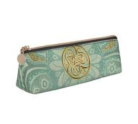 KemEng Mandala Celtique Doux Vert Sauge Et Or, Trousse à Crayons Triangulaire en Cuir avec Fermeture éclair, Trousse à Crayons Portable, Trousse à cosmétiques