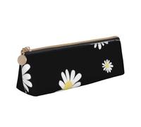 KemEng Marguerite Noire, Trousse à Crayons Triangulaire en Cuir avec Fermeture éclair, Trousse à Crayons Portable, Trousse à cosmétiques