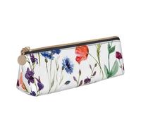 KemEng Marguerites de chrysanthème de Pavot de Fleur Sauvage, Trousse à Crayons Triangulaire en Cuir avec Fermeture éclair, Trousse à Crayons Portable, Trousse à cosmétiques