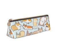 KemEng Modèle Corgi, Trousse à Crayons Triangulaire en Cuir avec Fermeture éclair, Trousse à Crayons Portable, Trousse à cosmétiques