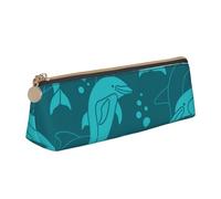 KemEng Modèle de Dauphins, Trousse à Crayons Triangulaire en Cuir avec Fermeture éclair, Trousse à Crayons Portable, Trousse à cosmétiques