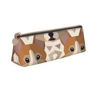 KemEng Modèle de tête de Welsh Corgi, Trousse à Crayons Triangulaire en Cuir avec Fermeture éclair, Trousse à Crayons Portable, Trousse à cosmétiques