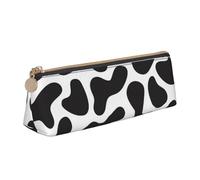 KemEng Modèle sans Couture avec Vache Tachetée, Trousse à Crayons Triangulaire en Cuir avec Fermeture éclair, Trousse à Crayons Portable, Trousse à cosmétiques