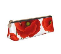 KemEng Motif Floral de Fleurs de Pavot, Trousse à Crayons Triangulaire en Cuir avec Fermeture éclair, Trousse à Crayons Portable, Trousse à cosmétiques