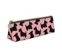 KemEng Motif Terrier écossais Rose Noir, Trousse à Crayons Triangulaire en Cuir avec Fermeture éclair, Trousse à Crayons Portable, Trousse à cosmétiques