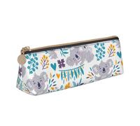 KemEng Ours Koala Mignons et Fleurs, Trousse à Crayons Triangulaire en Cuir avec Fermeture éclair, Trousse à Crayons Portable, Trousse à cosmétiques