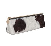 KemEng Peau De Vache Abstrait Afrique Animal Noir, Trousse à Crayons Triangulaire en Cuir avec Fermeture éclair, Trousse à Crayons Portable, Trousse à cosmétiques