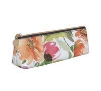 KemEng Pêche Pivoine, Trousse à Crayons Triangulaire en Cuir avec Fermeture éclair, Trousse à Crayons Portable, Trousse à cosmétiques