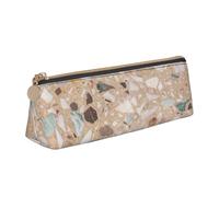 KemEng Pierre Naturelle Terrazzo, Trousse à Crayons Triangulaire en Cuir avec Fermeture éclair, Trousse à Crayons Portable, Trousse à cosmétiques