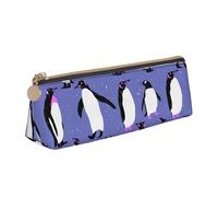 KemEng Pingouin Mignon Violet, Trousse à Crayons Triangulaire en Cuir avec Fermeture éclair, Trousse à Crayons Portable, Trousse à cosmétiques