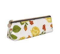 KemEng Pivoine à Fleurs Jaunes, Trousse à Crayons Triangulaire en Cuir avec Fermeture éclair, Trousse à Crayons Portable, Trousse à cosmétiques