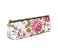 KemEng Pivoines Rose Paille, Trousse à Crayons Triangulaire en Cuir avec Fermeture éclair, Trousse à Crayons Portable, Trousse à cosmétiques