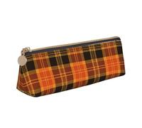 KemEng Plaid Tartan d'halloween, Trousse à Crayons Triangulaire en Cuir avec Fermeture éclair, Trousse à Crayons Portable, Trousse à cosmétiques