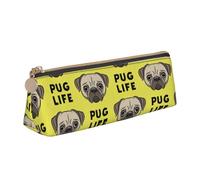 KemEng Pug Life Visage De Carlin Mignon Jaune, Trousse à Crayons Triangulaire en Cuir avec Fermeture éclair, Trousse à Crayons Portable, Trousse à cosmétiques