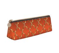 KemEng Quatrefoil d'or sur Orange Brûlé, Trousse à Crayons Triangulaire en Cuir avec Fermeture éclair, Trousse à Crayons Portable, Trousse à cosmétiques