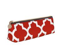 KemEng Quatrefoil Rouge Foncé Et Blanc, Trousse à Crayons Triangulaire en Cuir avec Fermeture éclair, Trousse à Crayons Portable, Trousse à cosmétiques