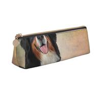 KemEng Race de Chien drôle Portrait de Bouvier Bernois, Trousse à Crayons Triangulaire en Cuir avec Fermeture éclair, Trousse à Crayons Portable, Trousse à cosmétiques