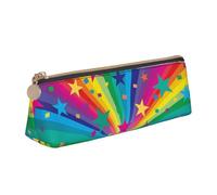 KemEng Rayons De Confettis Arc-en-Ciel Et Étoiles, Trousse à Crayons Triangulaire en Cuir avec Fermeture éclair, Trousse à Crayons Portable, Trousse à cosmétiques