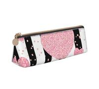 KemEng Rayure à Paillettes en Or Rose Coeur Romantique, Trousse à Crayons Triangulaire en Cuir avec Fermeture éclair, Trousse à Crayons Portable, Trousse à cosmétiques