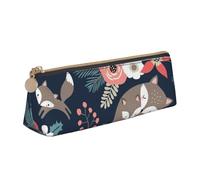 KemEng Renard Animal Fleur Mon Et Fille Fils, Trousse à Crayons Triangulaire en Cuir avec Fermeture éclair, Trousse à Crayons Portable, Trousse à cosmétiques