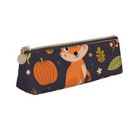 KemEng Renard Mignon d'automne, Trousse à Crayons Triangulaire en Cuir avec Fermeture éclair, Trousse à Crayons Portable, Trousse à cosmétiques