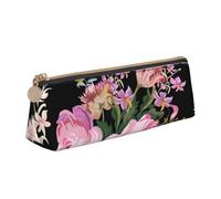 KemEng Roses Roses Vintage sur Rose Nature, Trousse à Crayons Triangulaire en Cuir avec Fermeture éclair, Trousse à Crayons Portable, Trousse à cosmétiques