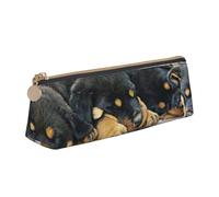 KemEng Rottweiler Sleeping Dogs Animaux Chiots Petit, Trousse à Crayons Triangulaire en Cuir avec Fermeture éclair, Trousse à Crayons Portable, Trousse à cosmétiques
