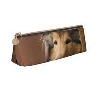 KemEng Rough Collie Lassie Chiens Gros Chiens Moelleux Animaux de Compagnie, Trousse à Crayons Triangulaire en Cuir avec Fermeture éclair, Trousse à Crayons Portable, Trousse à cosmétiques