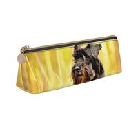 KemEng Schnauzer Nain Animaux de Compagnie Chiens Noirs, Trousse à Crayons Triangulaire en Cuir avec Fermeture éclair, Trousse à Crayons Portable, Trousse à cosmétiques