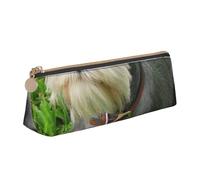 KemEng Schnauzer Nain, Trousse à Crayons Triangulaire en Cuir avec Fermeture éclair, Trousse à Crayons Portable, Trousse à cosmétiques