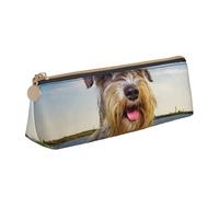 KemEng Schnauzer Pelouse Animaux Chiens Gris Chnauzer, Trousse à Crayons Triangulaire en Cuir avec Fermeture éclair, Trousse à Crayons Portable, Trousse à cosmétiques