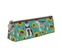 KemEng Schnauzer Tournesols Printemps Été Floral Chien Race Chien, Trousse à Crayons Triangulaire en Cuir avec Fermeture éclair, Trousse à Crayons Portable, Trousse à cosmétiques