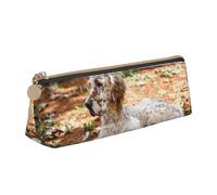 KemEng Setter Anglais Automne Animaux Chiens Anglais, Trousse à Crayons Triangulaire en Cuir avec Fermeture éclair, Trousse à Crayons Portable, Trousse à cosmétiques