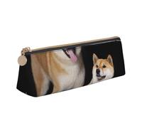 KemEng Shiba InuAkita Inu, Trousse à Crayons Triangulaire en Cuir avec Fermeture éclair, Trousse à Crayons Portable, Trousse à cosmétiques