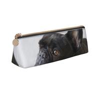 KemEng Sweet Pet Chiot Bouledogue français Noir Mignon, Trousse à Crayons Triangulaire en Cuir avec Fermeture éclair, Trousse à Crayons Portable, Trousse à cosmétiques