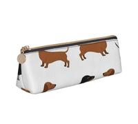 KemEng Teckel Weiner Chiens de Compagnie imprimés, Trousse à Crayons Triangulaire en Cuir avec Fermeture éclair, Trousse à Crayons Portable, Trousse à cosmétiques