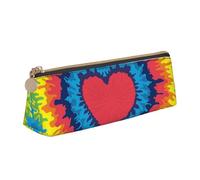 KemEng Teinture Cravate Arc-en-Ciel Coeur Amour, Trousse à Crayons Triangulaire en Cuir avec Fermeture éclair, Trousse à Crayons Portable, Trousse à cosmétiques